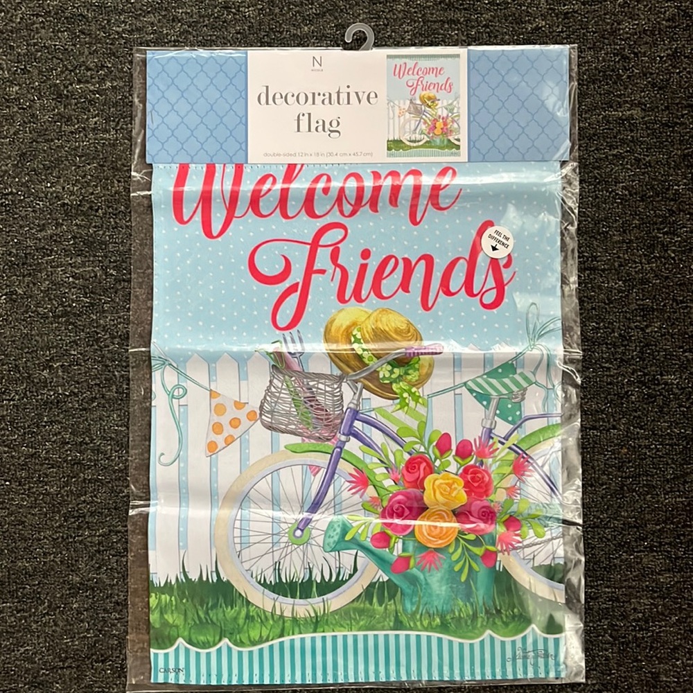 Nicole Double Sided Decorative Welcome Friends Flag. New in Plastic Packaging